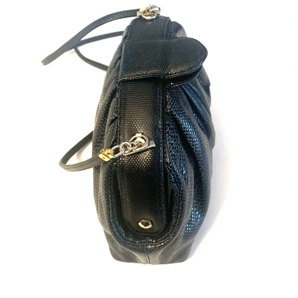 JUDITH LEIBER Vintage Lizard Mini Crossbody Bag and Clutch , Black